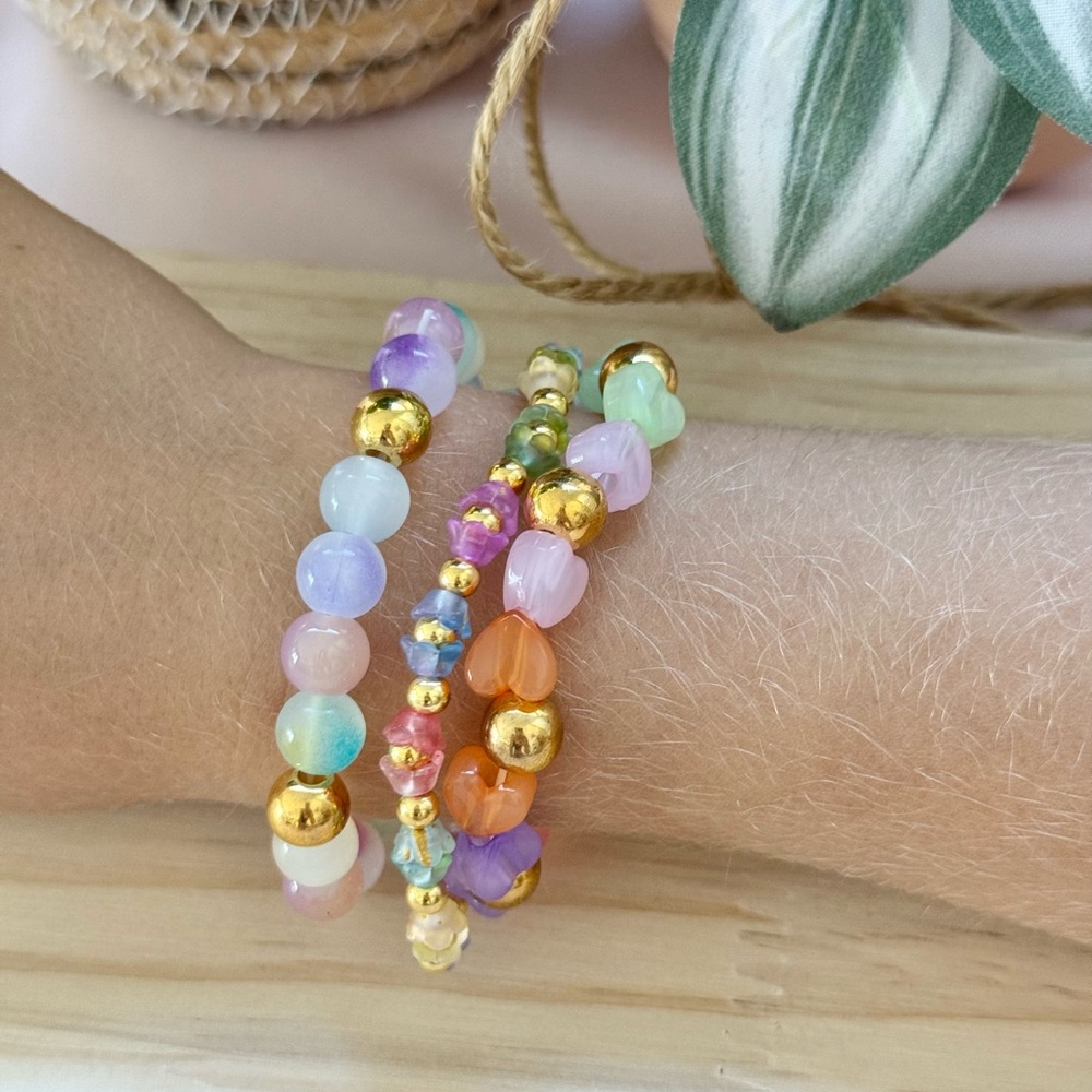 Vibrant Kids Beaded Bracelet Set with Gold Accents